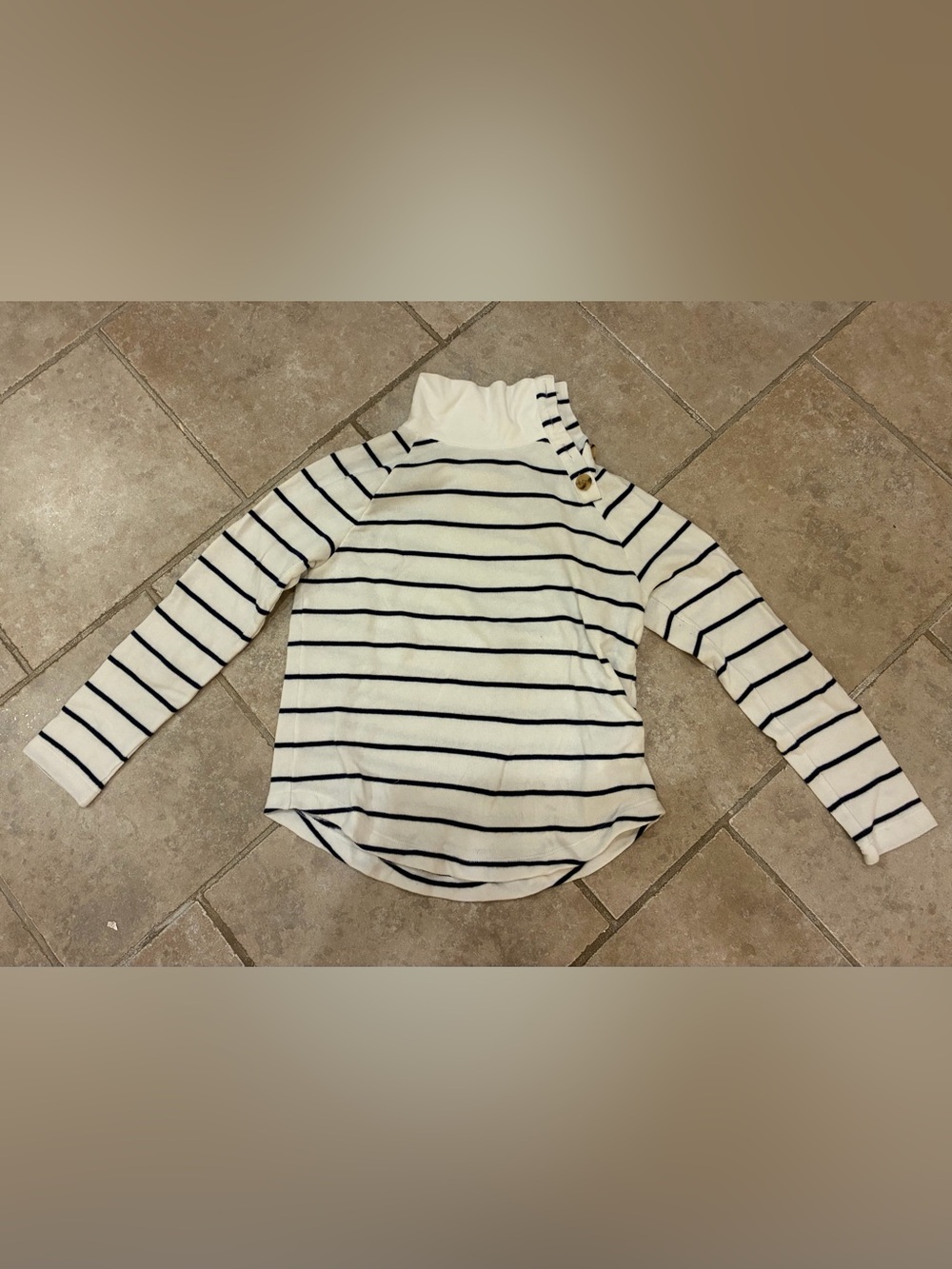 J. Crew Cream and Navy Striped Turtleneck Top
